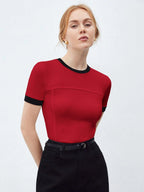 Contrast Trim Round Neck Short Sleeve T-Shirt