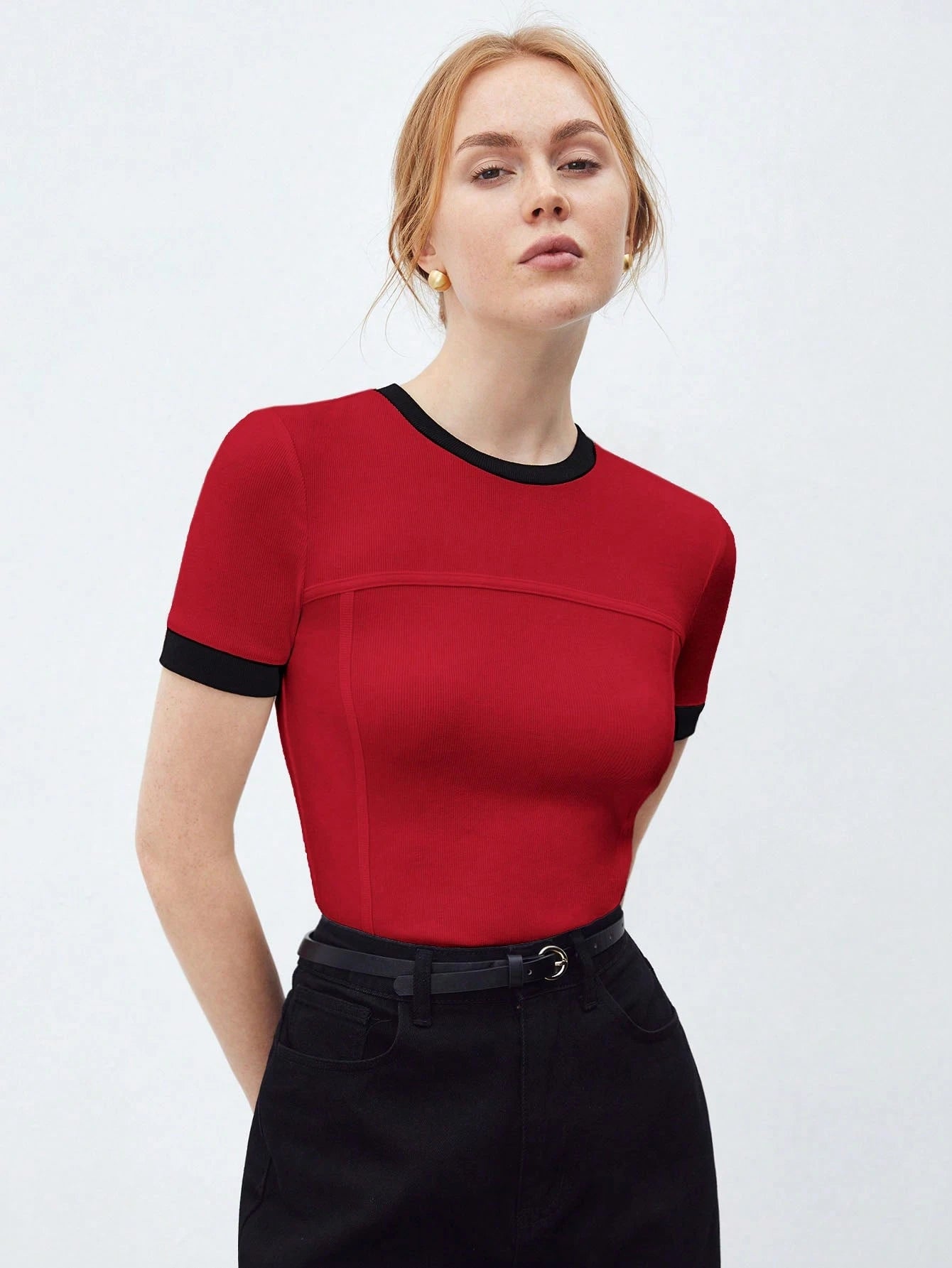 Contrast Trim Round Neck Short Sleeve T-Shirt