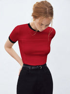 Contrast Trim Round Neck Short Sleeve T-Shirt