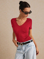 Solid Black Backless Short Sleeve Tee, Effortless Chic Essential, Summer Top