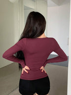 Solid Color Ribbed Slim Fit Long Sleeve T-Shirt