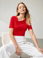 Solid Asymmetrical Neck Slim Fit Tee