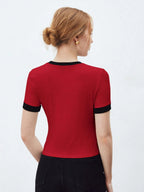 Contrast Trim Round Neck Short Sleeve T-Shirt
