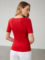Solid Asymmetrical Neck Slim Fit Tee