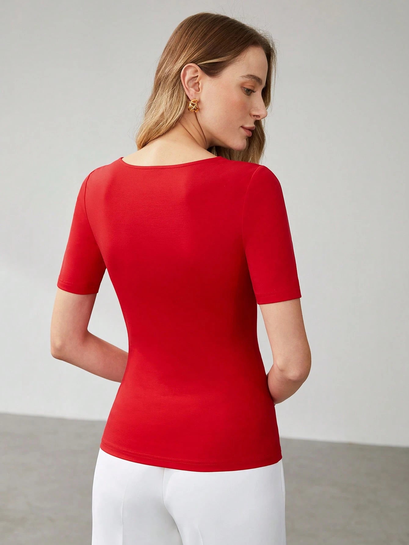 Solid Asymmetrical Neck Slim Fit Tee
