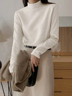 Stand Collar Solid Color T-Shirt Long Sleeve Women Tops