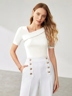 Solid Asymmetrical Neck Slim Fit Tee