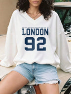 Casual Fashion Sports American Style Loose Slim V-Neck Long-Sleeved T-Shirt With Numbers And Letters