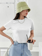 Solid Rib-knit Crop Tee