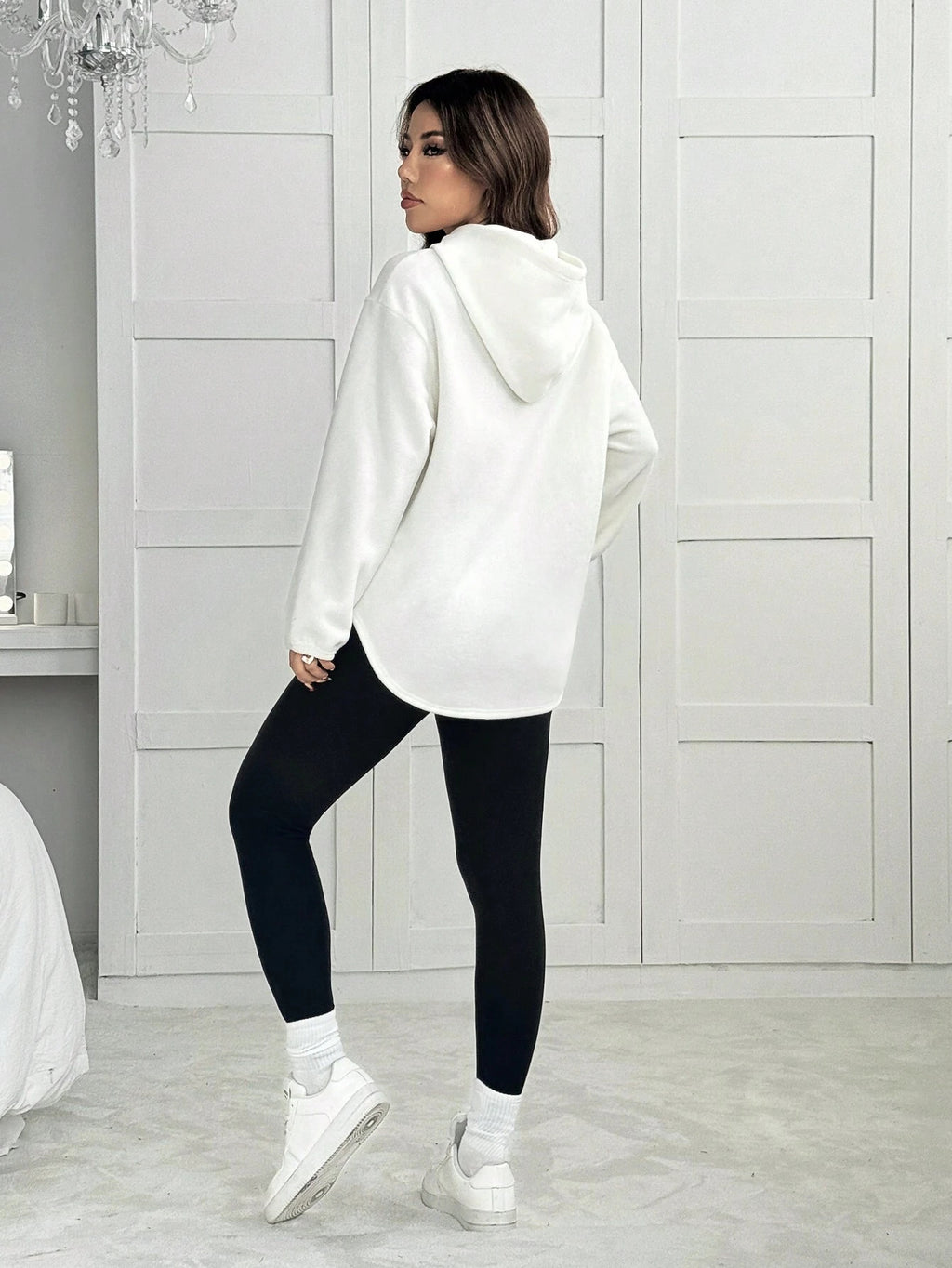 2pcs/Set Women Letter Embroidery Hoodie Sweatshirt And Leggings Outfit
