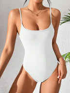 Solid Color Backless Spaghetti Strap Bodysuit