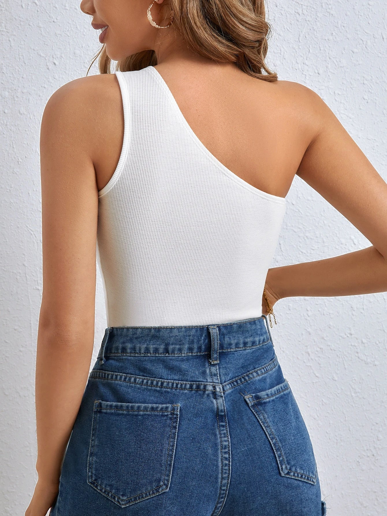 One Shoulder Ribbed Tank Top – Sleeveless Asymmetrical Slim Fit Summer Tee