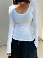 Solid Color Ribbed Slim Fit Long Sleeve T-Shirt