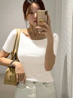 Round Neck Slim-Fit Short Sleeve Elegant T-Shirt