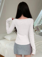 Solid Color Square Neck Long Sleeve T-shirt
