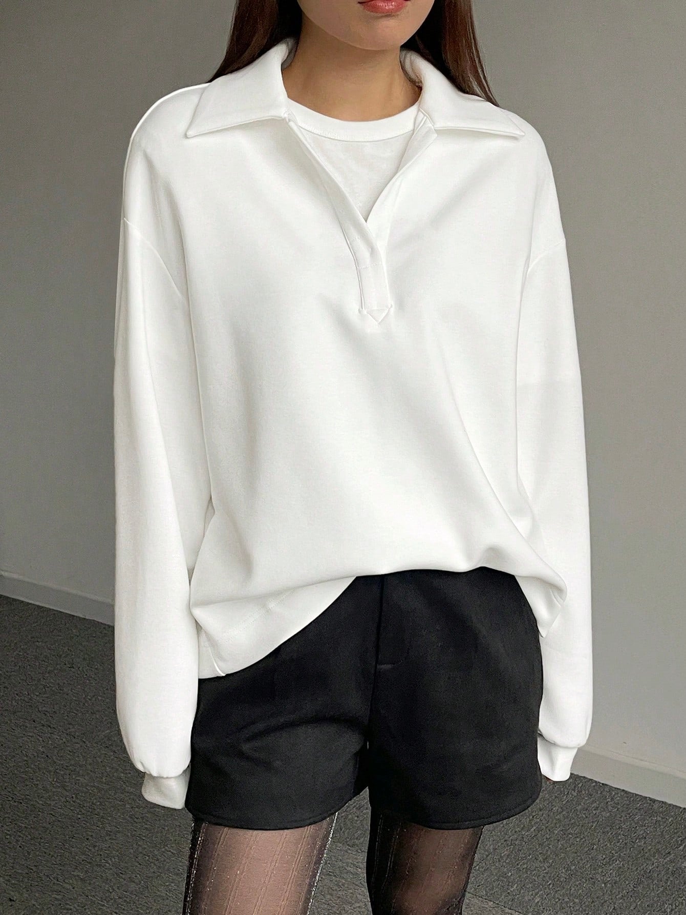 Solid Color Drop Shoulder Long Sleeve Loose Casual Sweatshirt