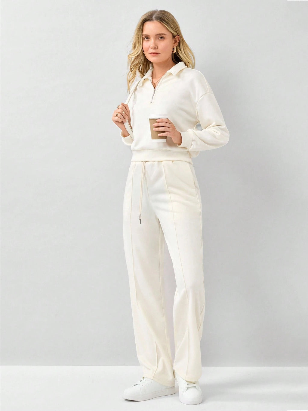 Half Zip Drop Shoulder Sweatshirt & Drawstring Waist Pants