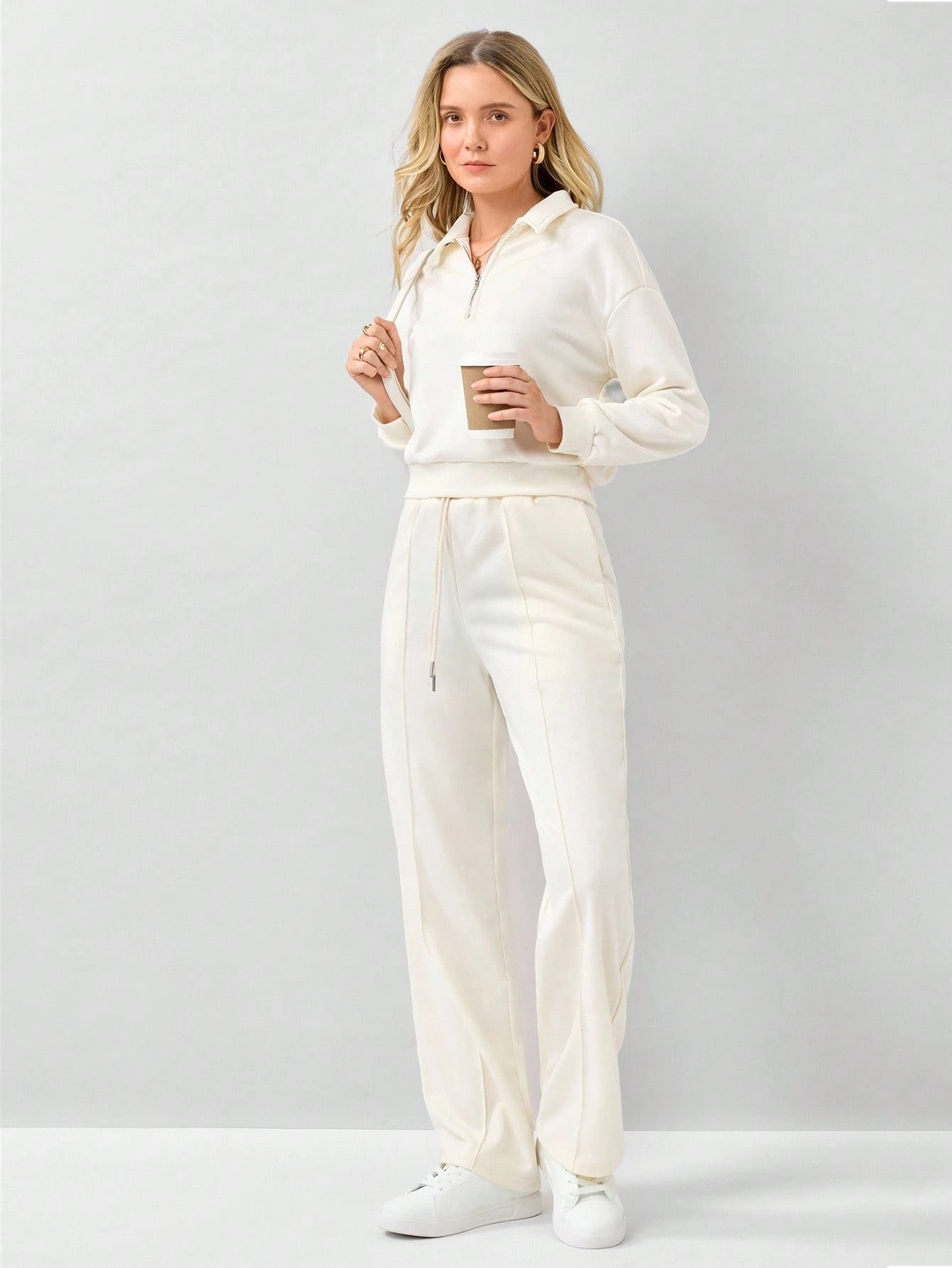 Half Zip Drop Shoulder Sweatshirt & Drawstring Waist Pants