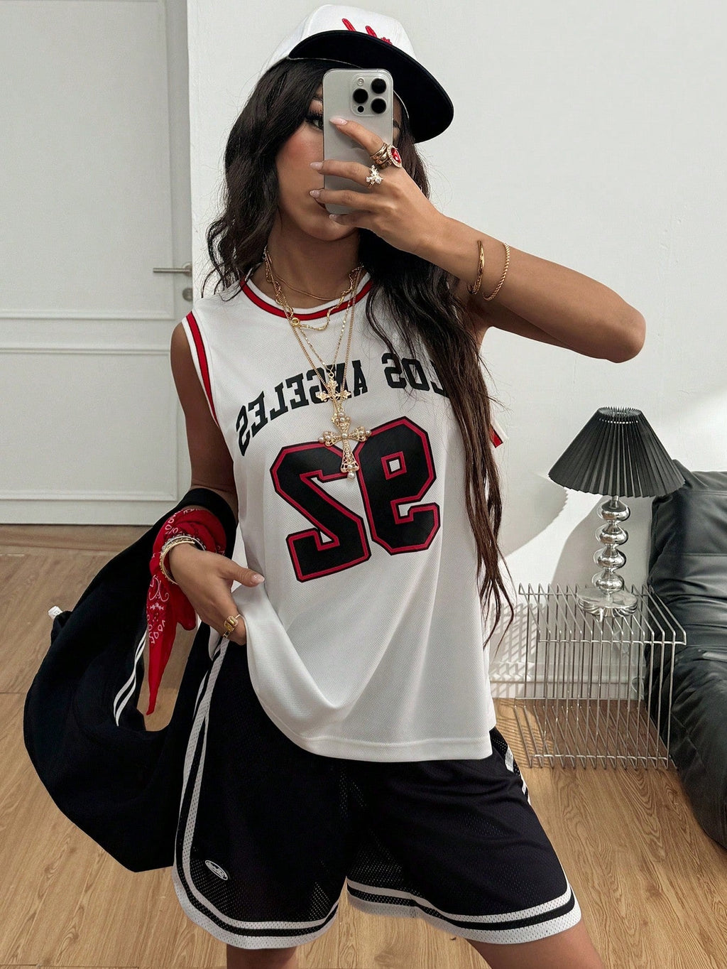 Letter Graphic Striped Trim Tank Top