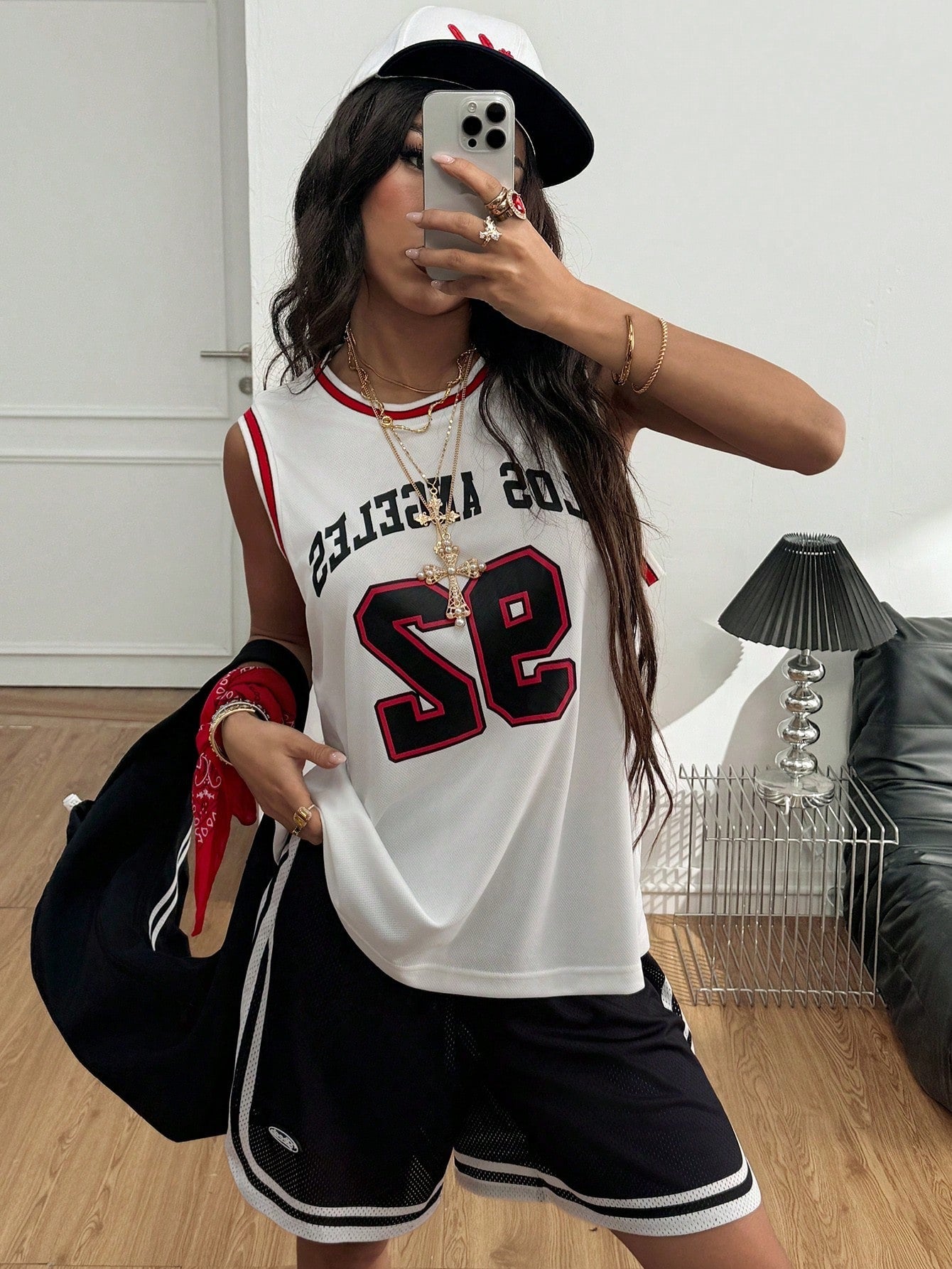 Letter Graphic Striped Trim Tank Top