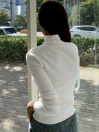 Basic Solid High Neck Long Sleeve Knit Sweater