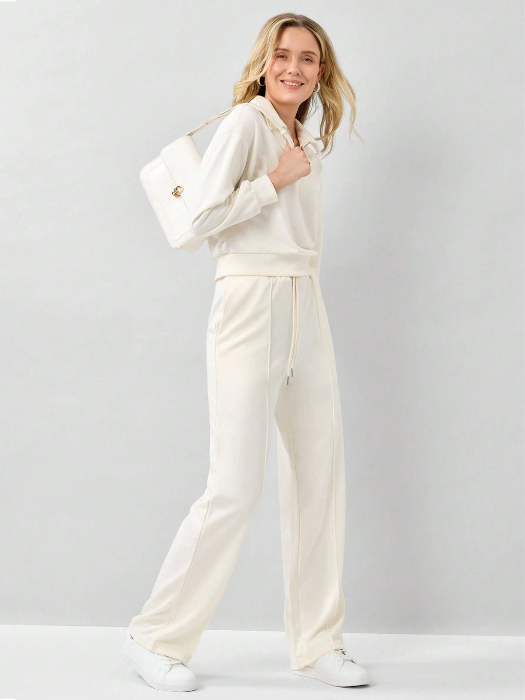 Half Zip Drop Shoulder Sweatshirt & Drawstring Waist Pants