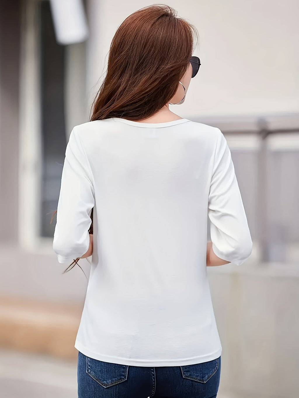 Solid Color Mid-Sleeve T-Shirt