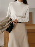 Stand Collar Solid Color T-Shirt Long Sleeve Women Tops