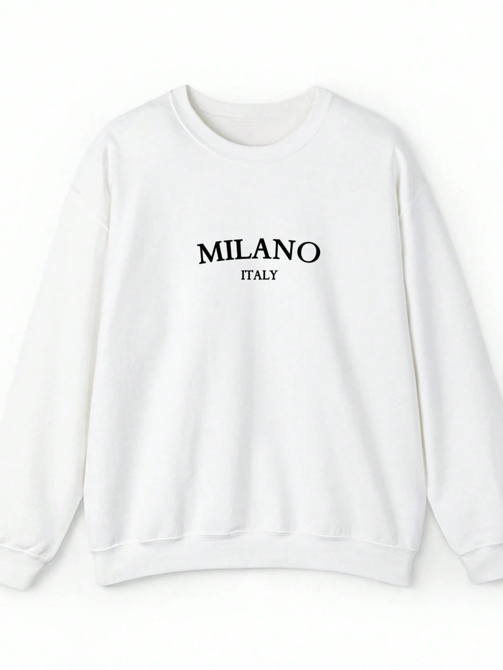 Casual Minimalist Milano Print Pattern White Round Neck Loose Fit Long Sleeve Sweatshirt