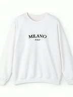 Casual Minimalist Milano Print Pattern White Round Neck Loose Fit Long Sleeve Sweatshirt