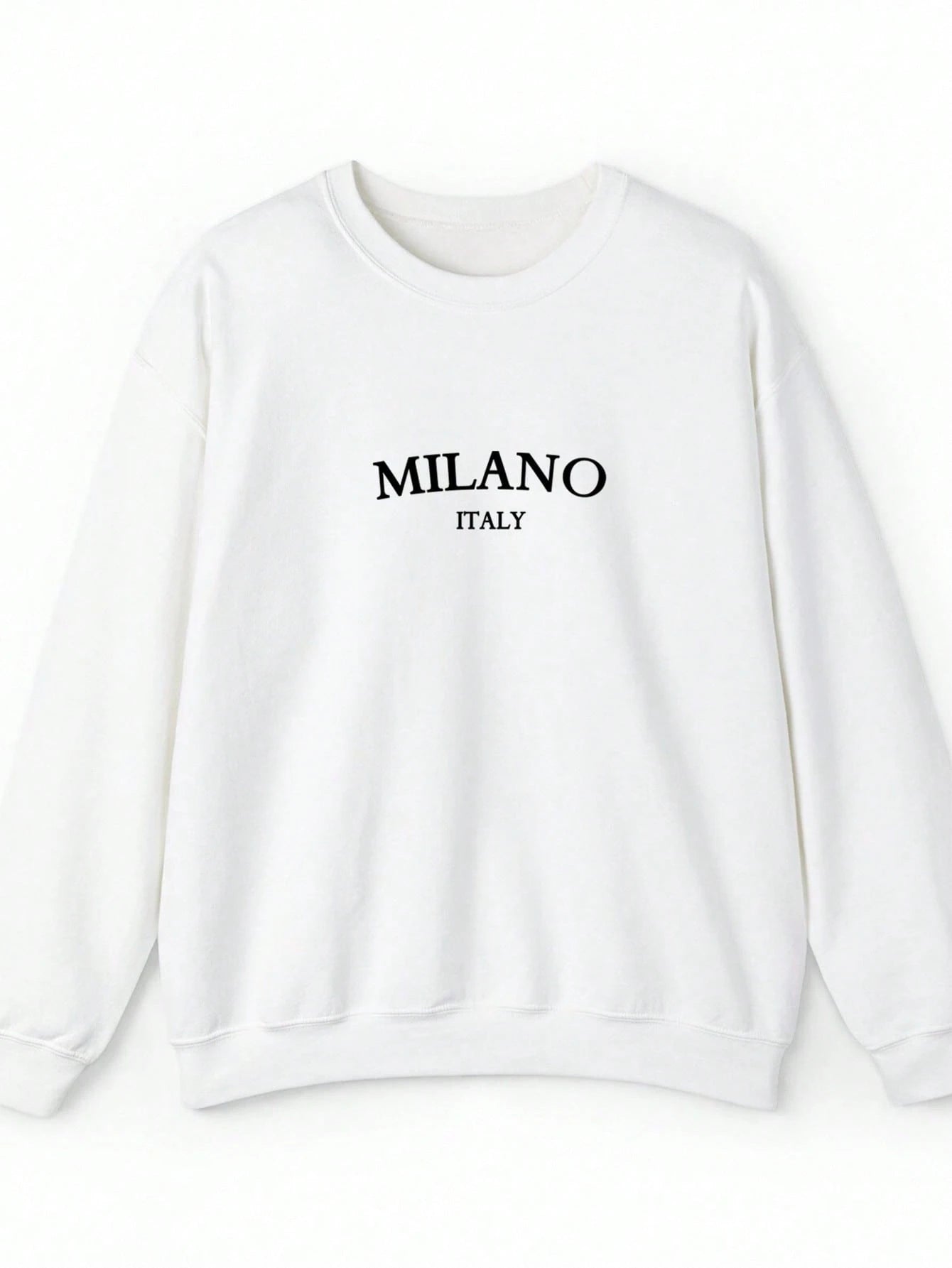 Casual Minimalist Milano Print Pattern White Round Neck Loose Fit Long Sleeve Sweatshirt