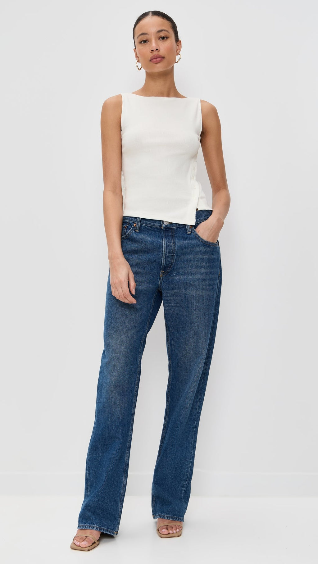 Sleeveless Button Knit Tank Top