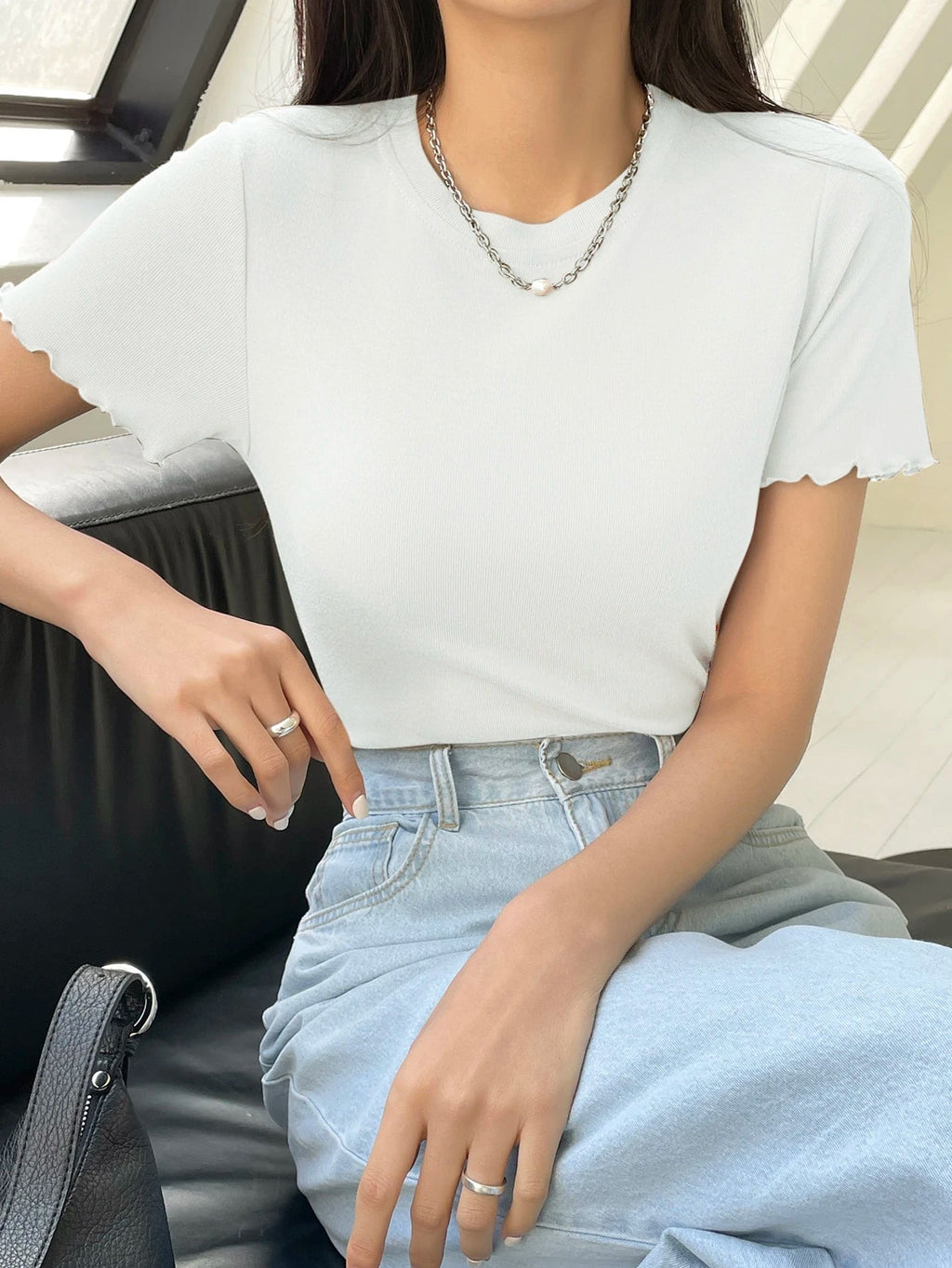 Lettuce Trim Ribbed Knit Tee Summer