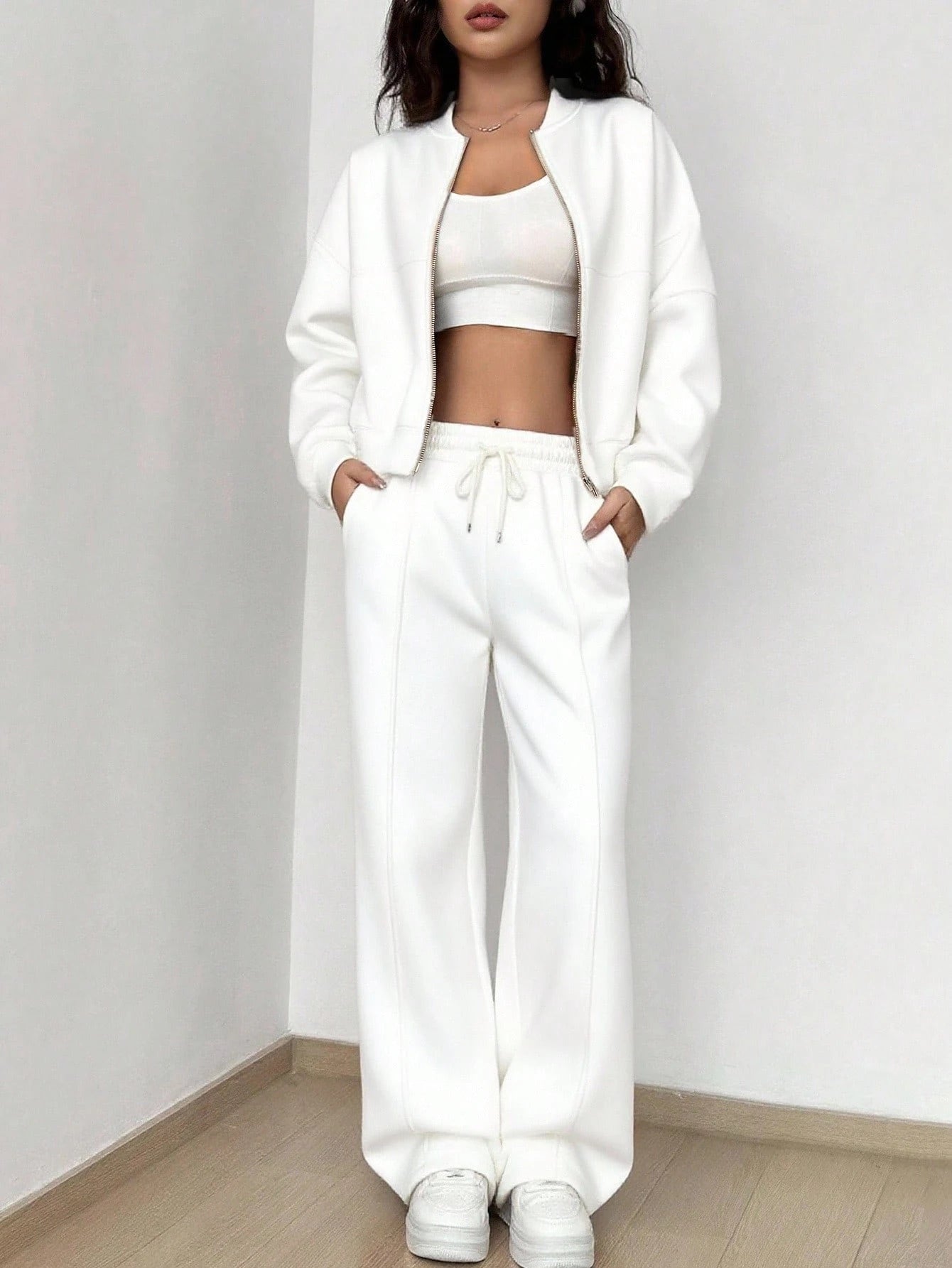 Street Style Camouflage Maple Leaf Print Zipper Sweatshirt & Pants Set