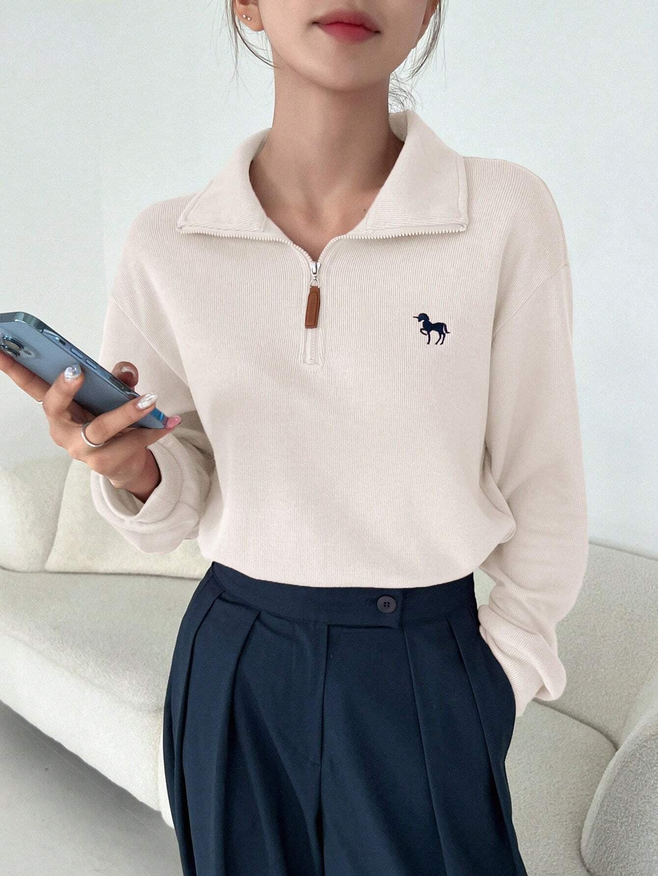 Half-Zipper Casual & Versatile Long Sleeve Sweatshirt, Long Sleeve Tops