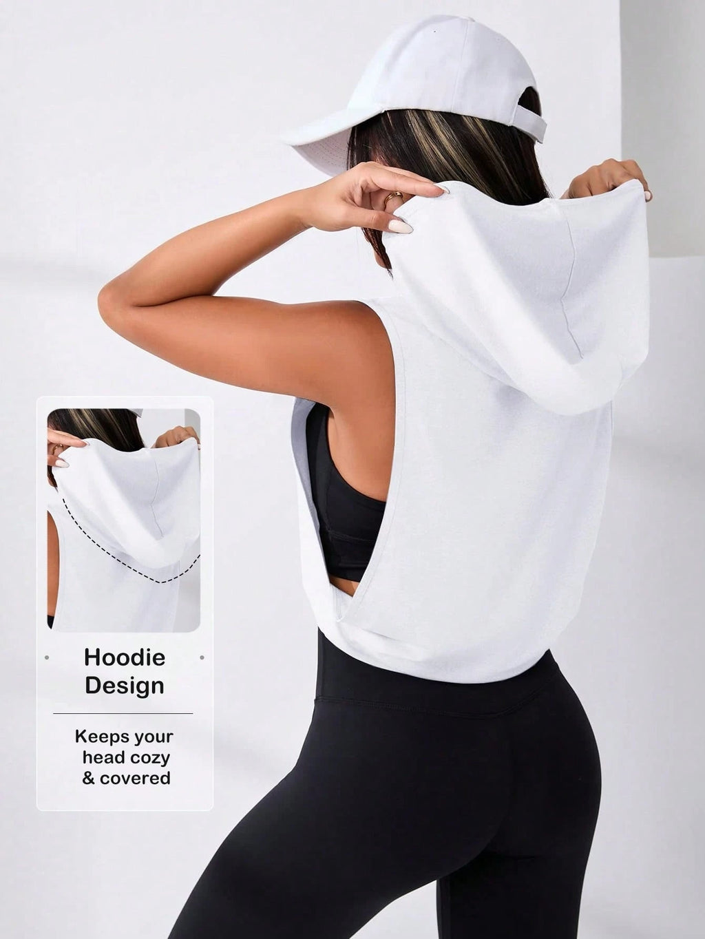Cut Out Drawstring Sports Hoodie Cropped Hoodie