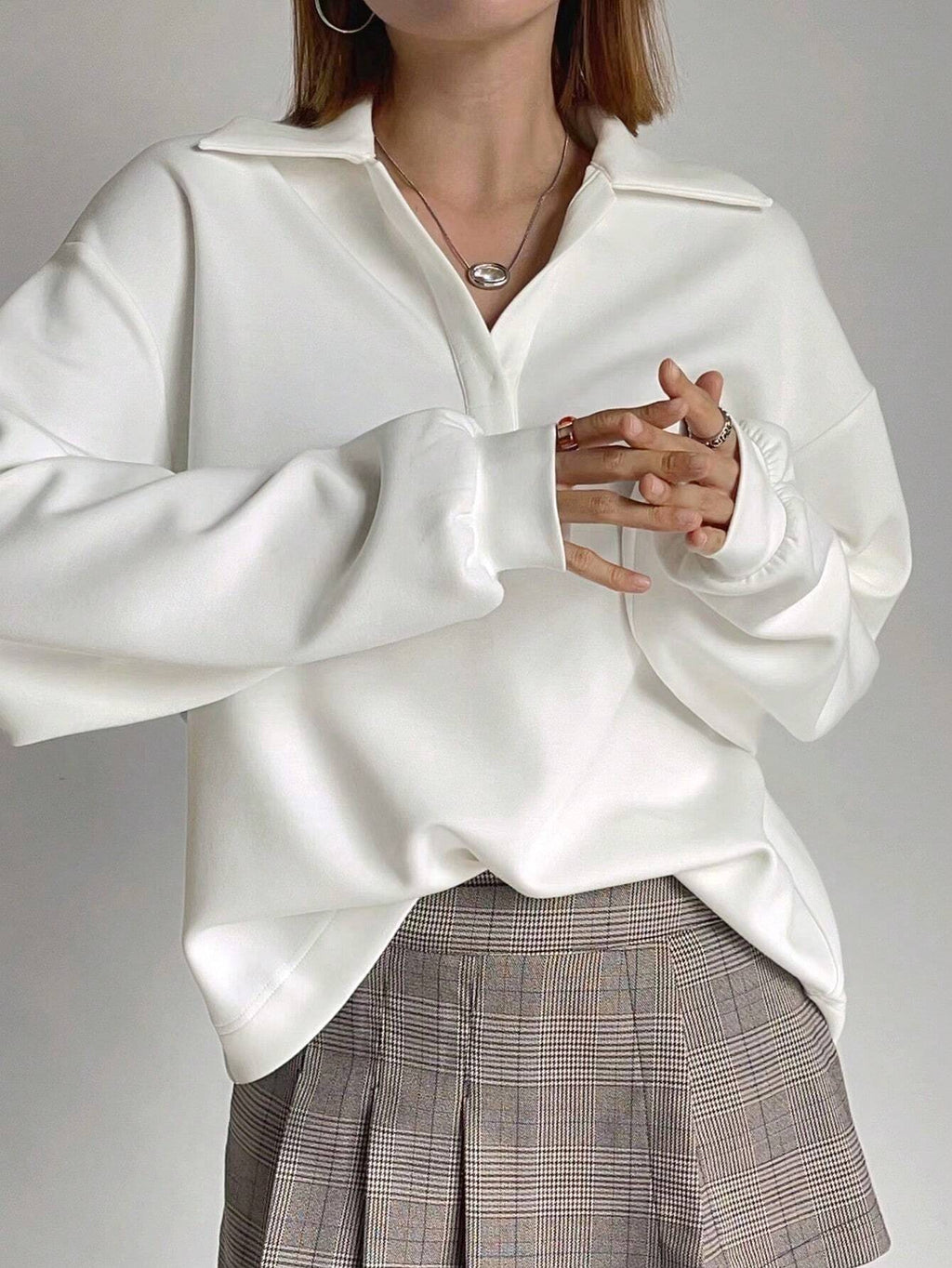 Solid Color Drop Shoulder Long Sleeve Loose Casual Sweatshirt