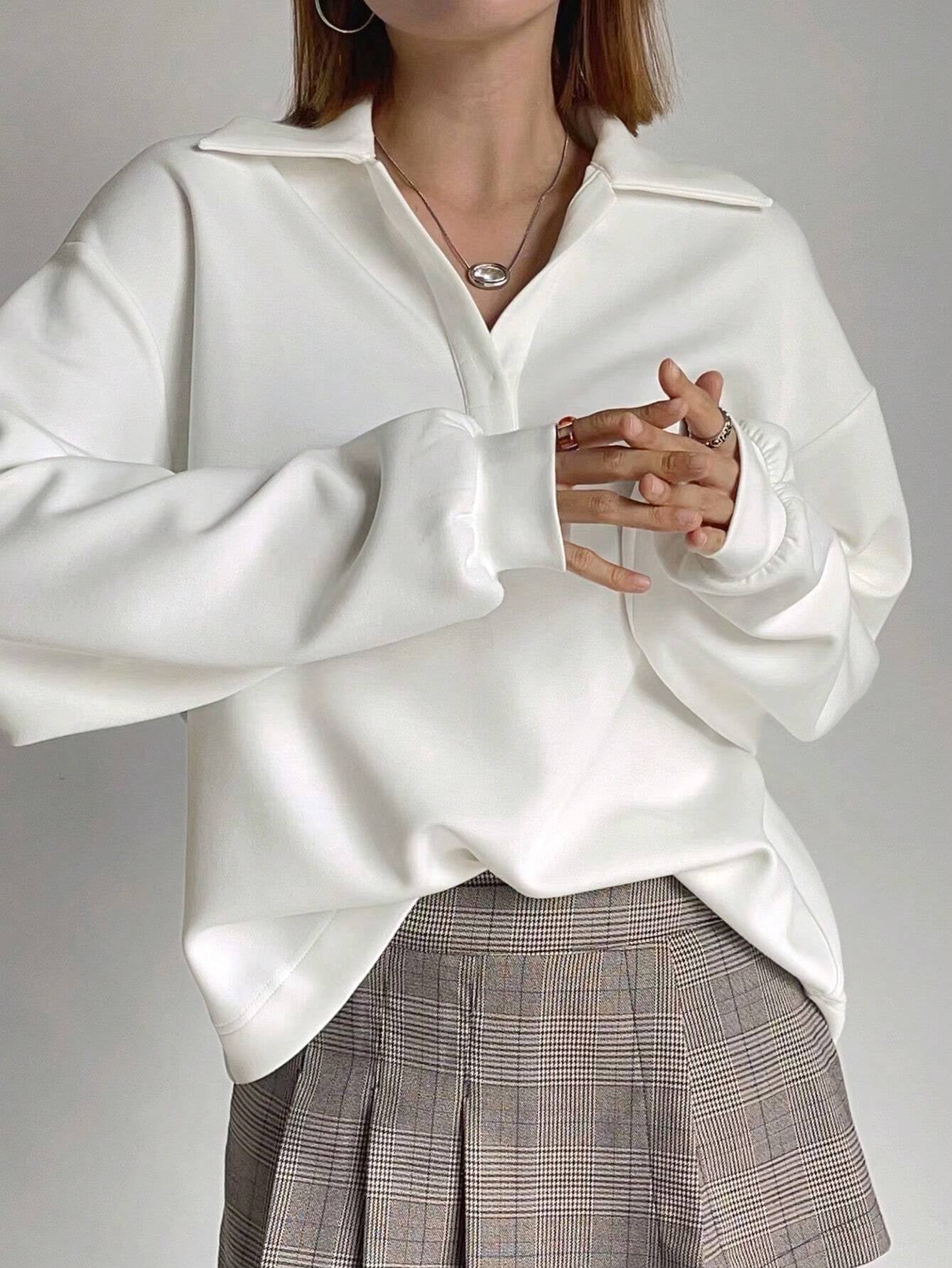 Solid Color Drop Shoulder Long Sleeve Loose Casual Sweatshirt
