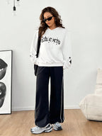 Fall Essentials Oversized Hooded Long-Sleeve Sweatshirt with Casual Knit Letter Print for Workouts
