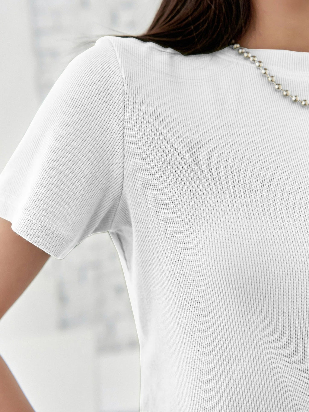 Solid Rib-knit Crop Tee