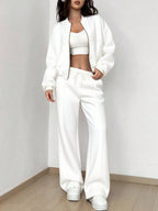 Street Style Camouflage Maple Leaf Print Zipper Sweatshirt & Pants Set