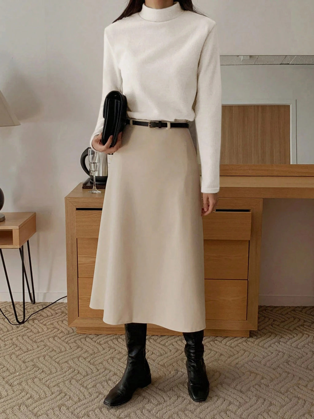 Stand Collar Solid Color T-Shirt Long Sleeve Women Tops
