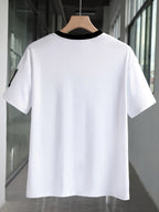 Casual V-Neck Short Sleeve T-Shirt with Bold '91' Digital Print - White & Black Contrast