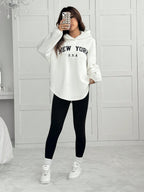 2pcs/Set Women Letter Embroidery Hoodie Sweatshirt And Leggings Outfit