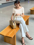 Round Neck Slim-Fit Short Sleeve Elegant T-Shirt