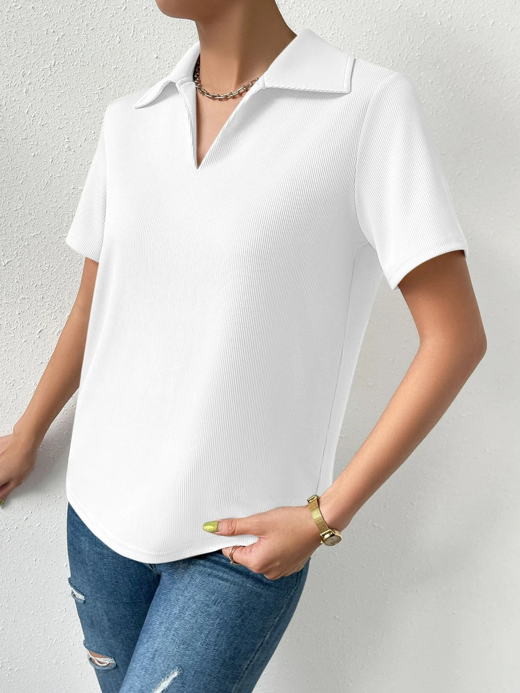 Solid Ribbed Knit Tee