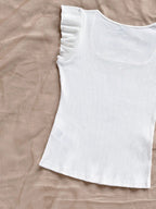 Solid Color Ribbed Knit Cap Sleeve Tee