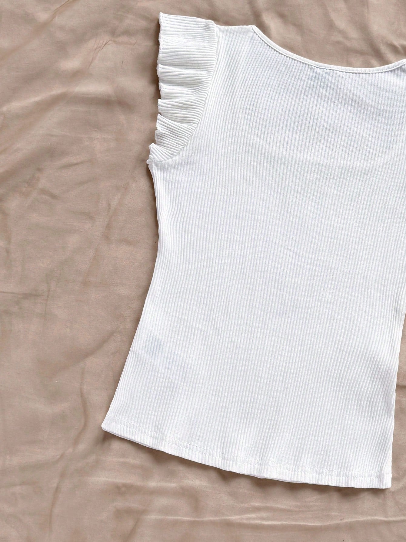 Solid Color Ribbed Knit Cap Sleeve Tee