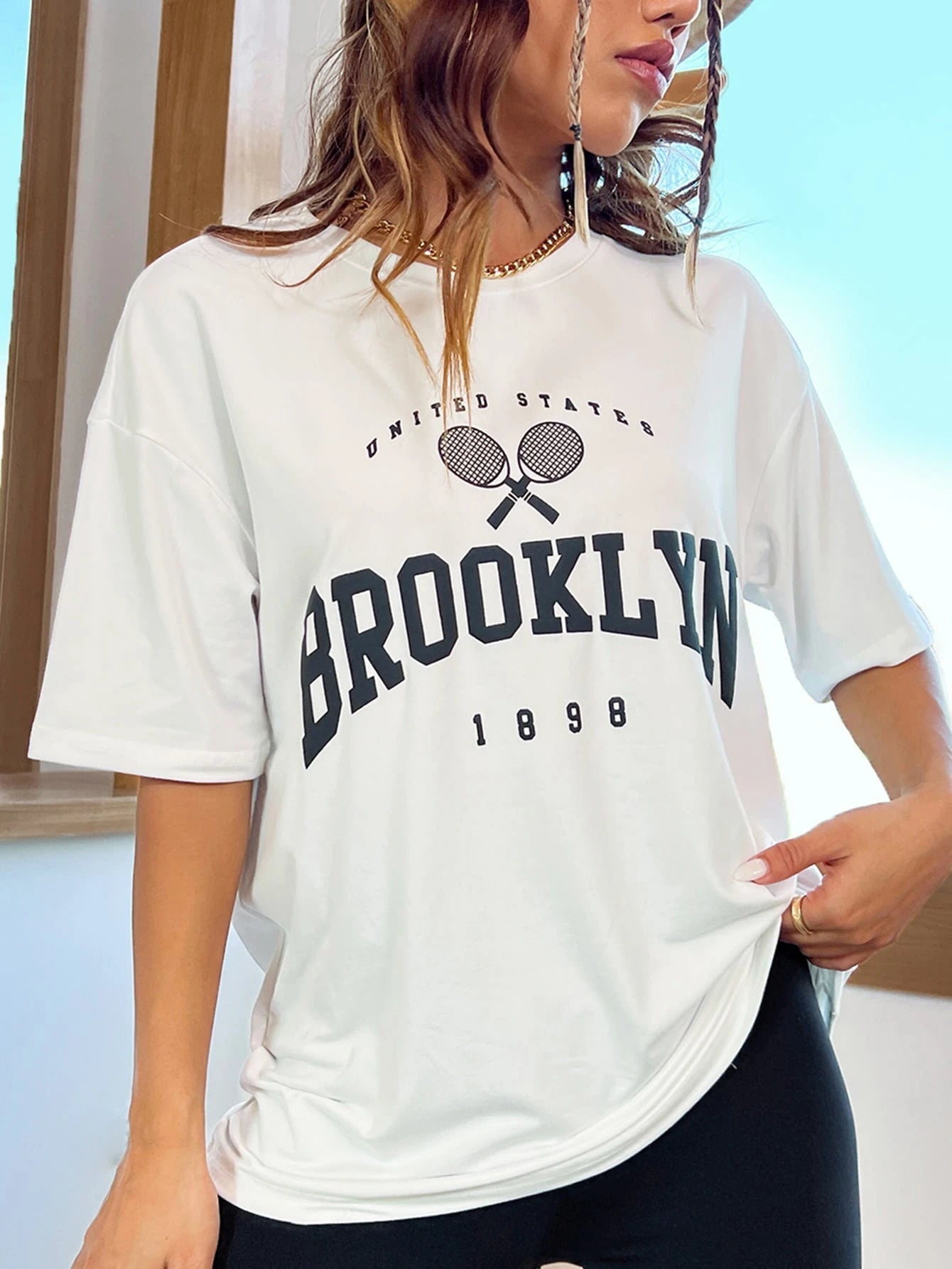 Letter Graphic Drop Shoulder Tee Graphic Tees Women Tops