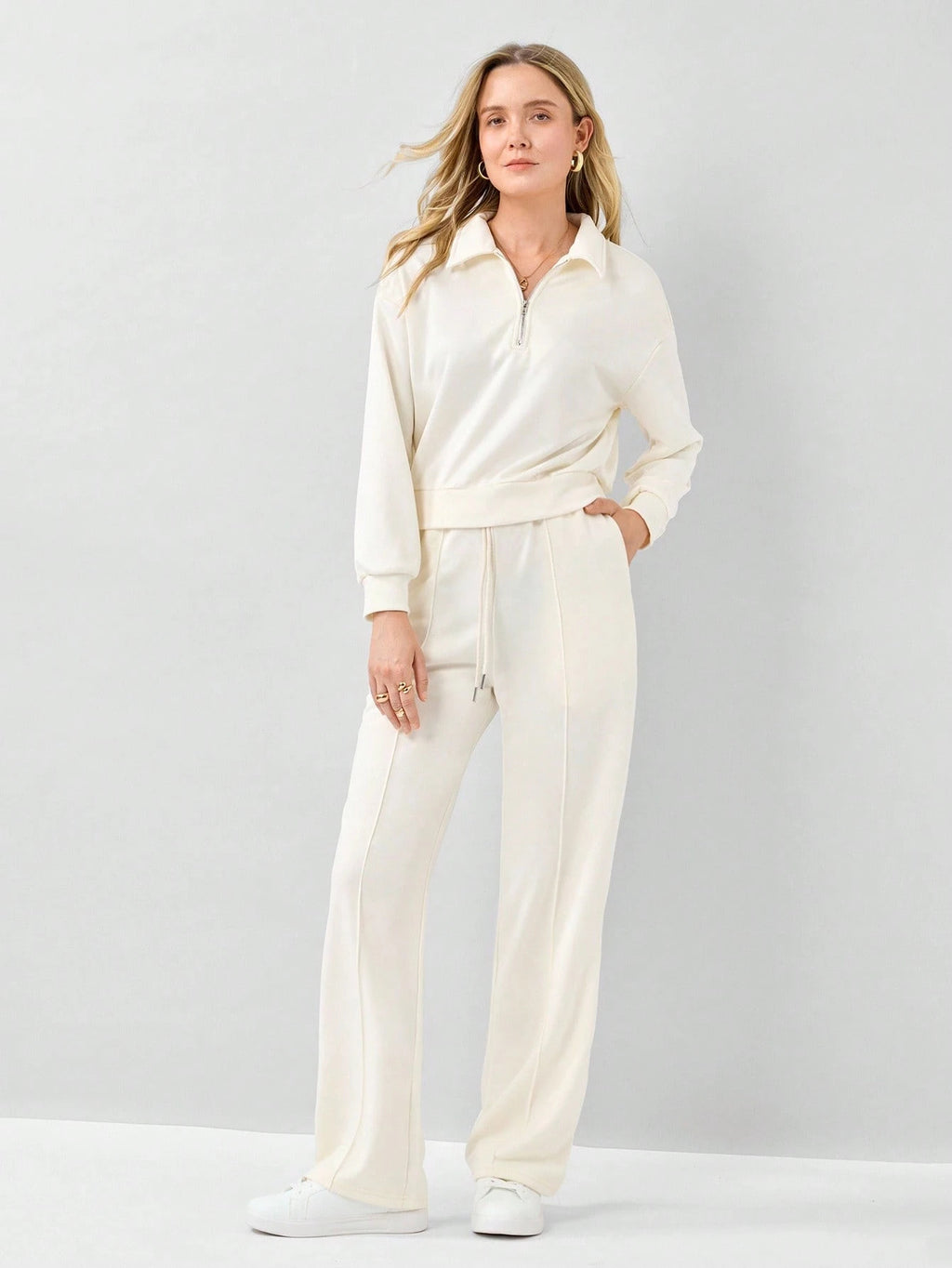 Half Zip Drop Shoulder Sweatshirt & Drawstring Waist Pants